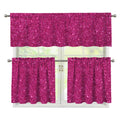Magenta Pink (NOT Real) Glitter Print 3 Piece Kitchen Curtains