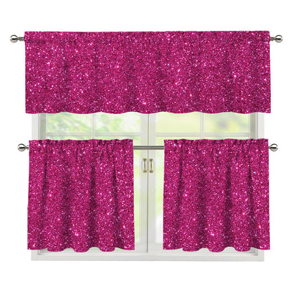 Magenta Pink (NOT Real) Glitter Print 3 Piece Kitchen Curtains