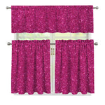 Magenta Pink (NOT Real) Glitter Print 3 Piece Kitchen Curtains