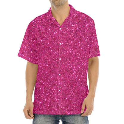 Magenta Pink (NOT Real) Glitter Print Aloha Shirt