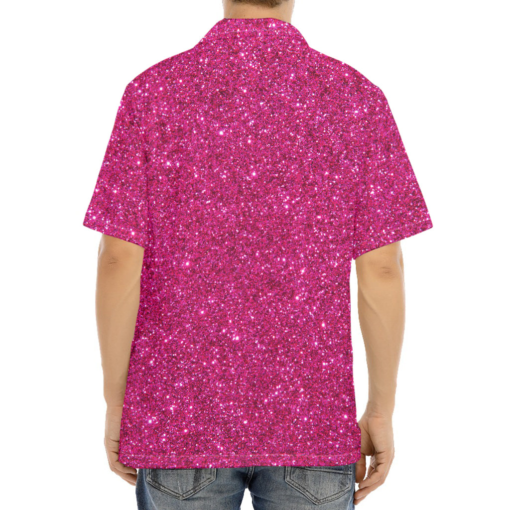 Magenta Pink (NOT Real) Glitter Print Aloha Shirt