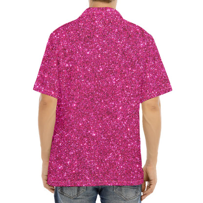 Magenta Pink (NOT Real) Glitter Print Aloha Shirt
