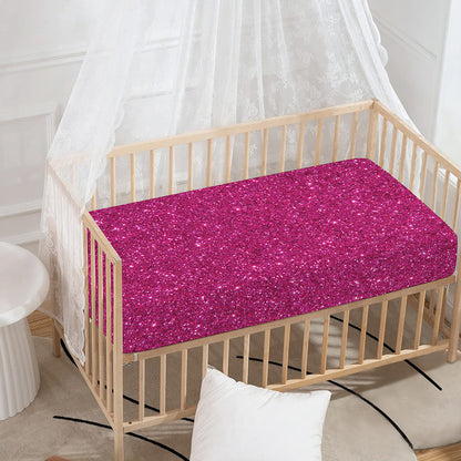 Magenta Pink (NOT Real) Glitter Print Baby Crib Sheet