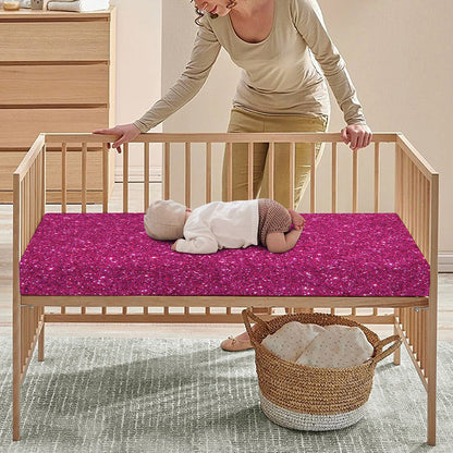 Magenta Pink (NOT Real) Glitter Print Baby Crib Sheet