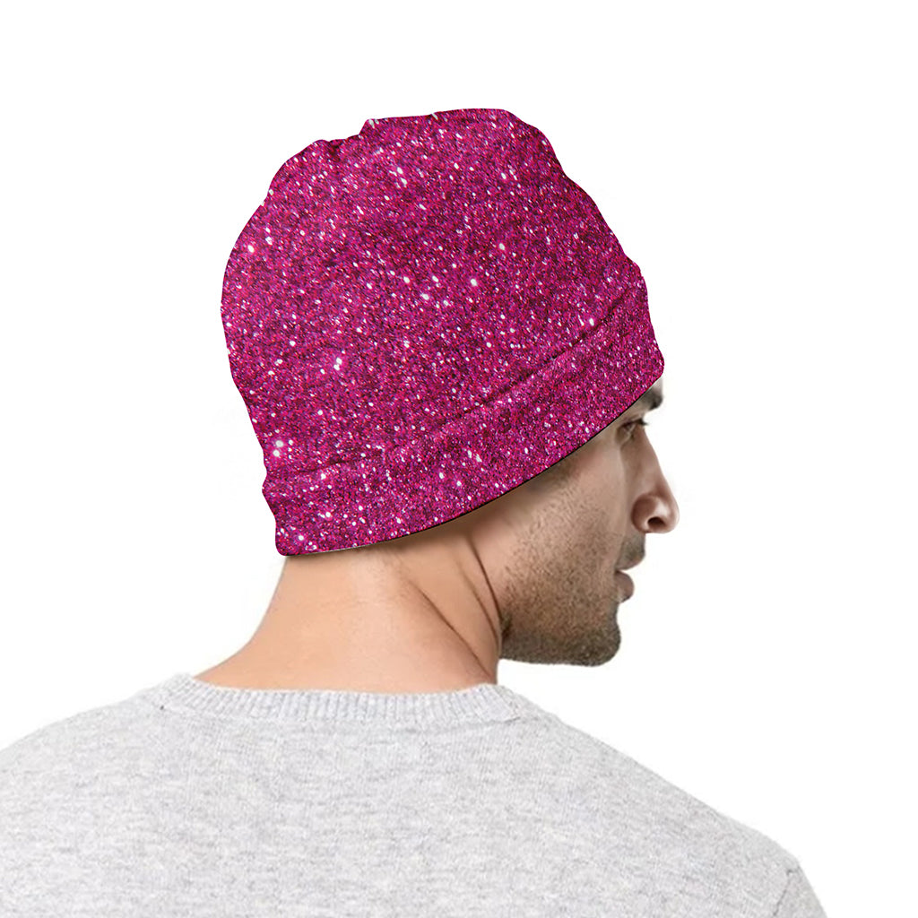 Magenta Pink (NOT Real) Glitter Print Beanie