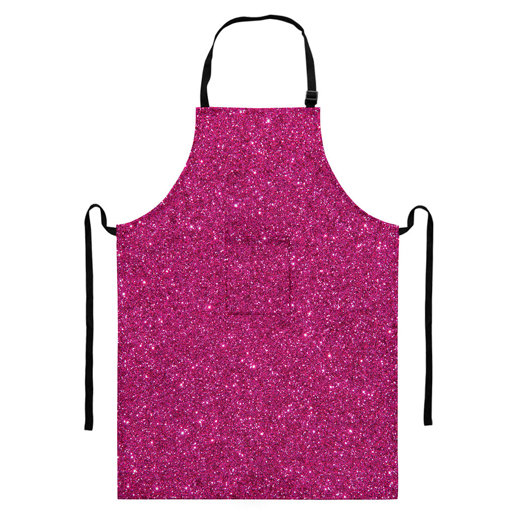 Magenta Pink (NOT Real) Glitter Print Bib Apron With Pocket