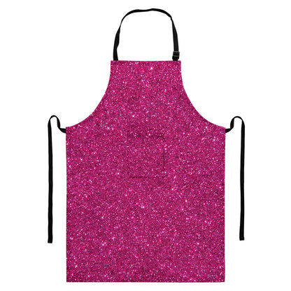 Magenta Pink (NOT Real) Glitter Print Bib Apron With Pocket