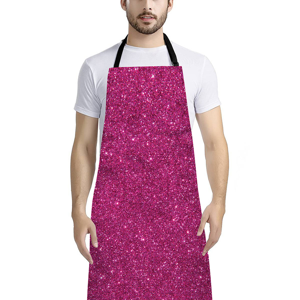 Magenta Pink (NOT Real) Glitter Print Bib Apron With Pocket