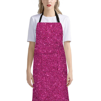 Magenta Pink (NOT Real) Glitter Print Bib Apron With Pocket