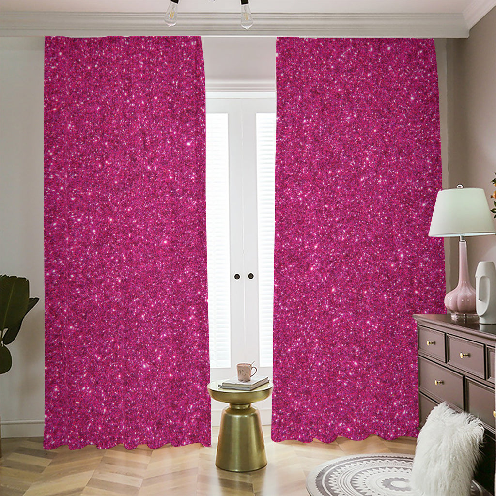 Magenta Pink (NOT Real) Glitter Print Blackout Pencil Pleat Curtains