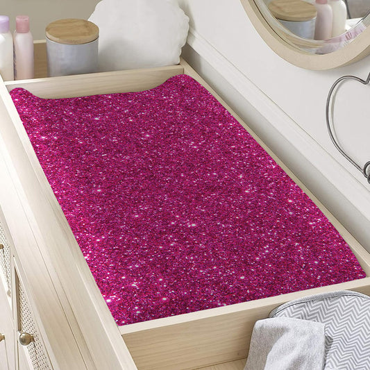 Magenta Pink (NOT Real) Glitter Print Changing Pad Cover