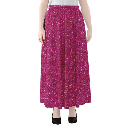 Magenta Pink (NOT Real) Glitter Print Chiffon Maxi Skirt