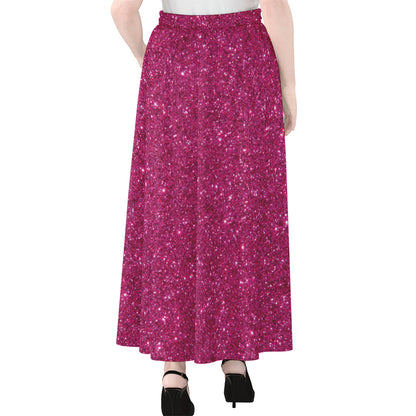 Magenta Pink (NOT Real) Glitter Print Chiffon Maxi Skirt