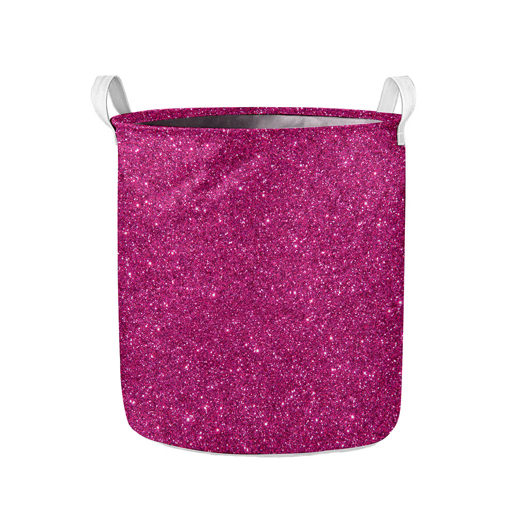Magenta Pink (NOT Real) Glitter Print Collapsible Laundry Basket