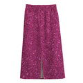 Magenta Pink (NOT Real) Glitter Print Cotton Front Slit Maxi Skirt
