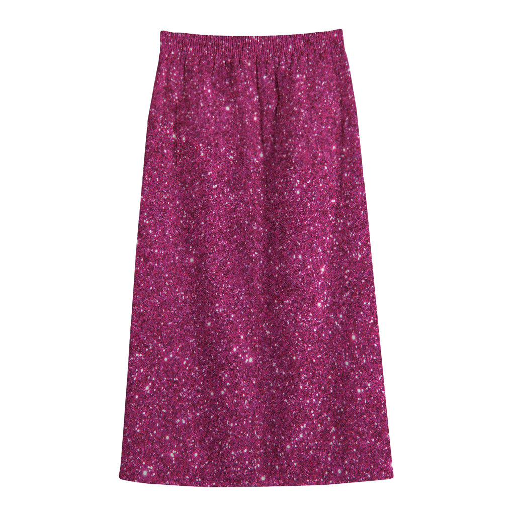 Magenta Pink (NOT Real) Glitter Print Cotton Front Slit Maxi Skirt