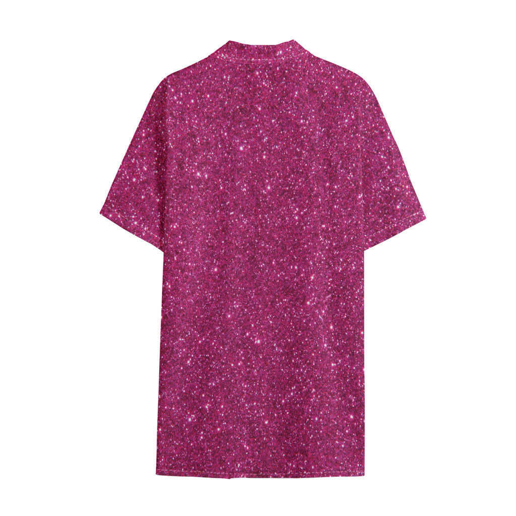 Magenta Pink (NOT Real) Glitter Print Cotton Hawaiian Shirt