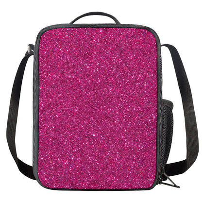 Magenta Pink (NOT Real) Glitter Print Crossbody Lunch Bag