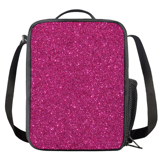 Magenta Pink (NOT Real) Glitter Print Crossbody Lunch Bag