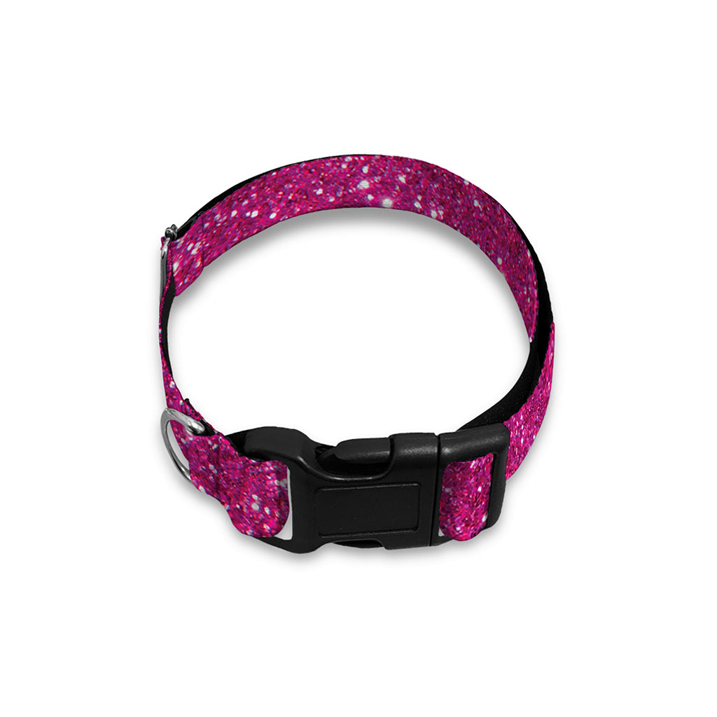 Magenta Pink (NOT Real) Glitter Print Dog Collar