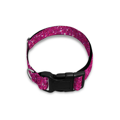 Magenta Pink (NOT Real) Glitter Print Dog Collar