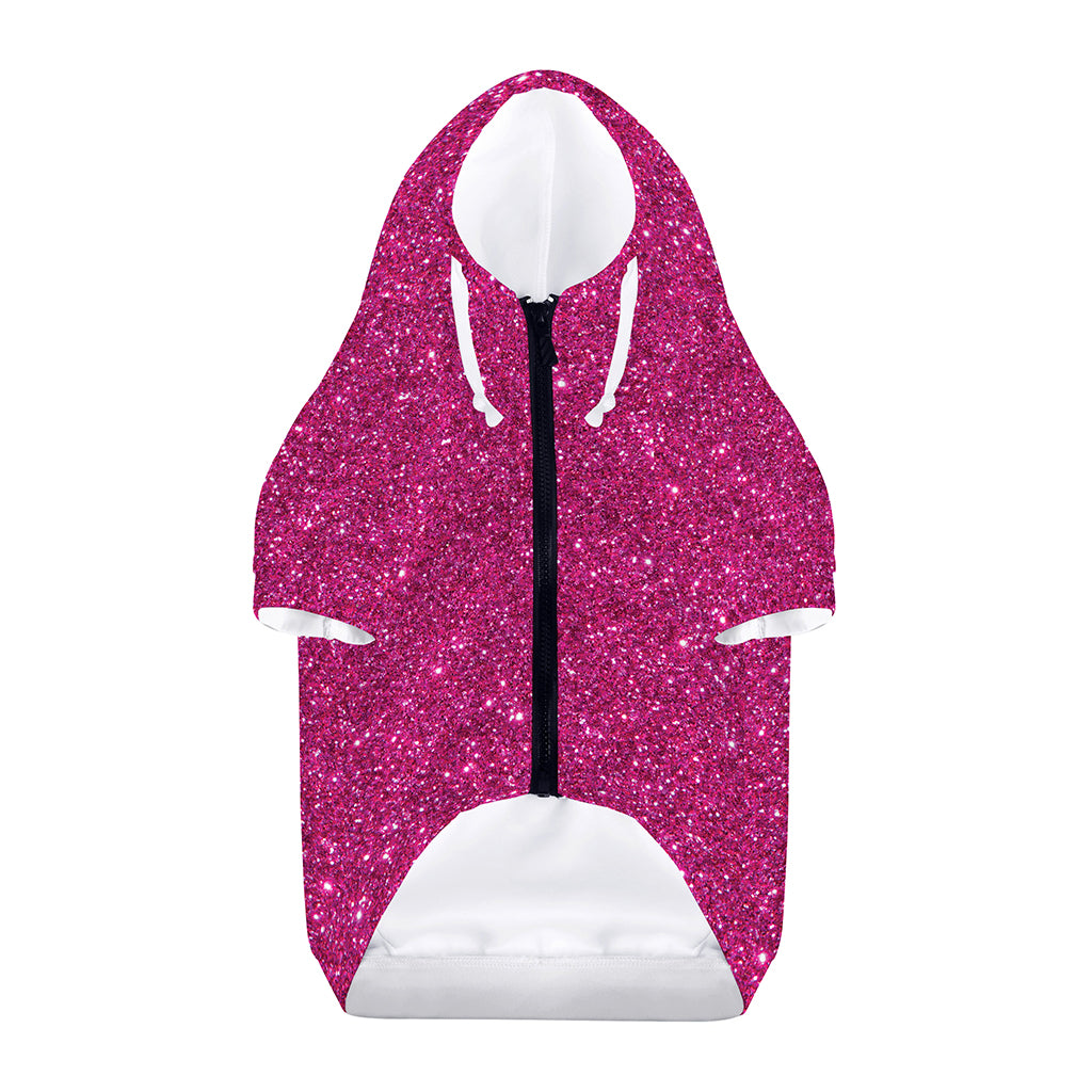 Magenta Pink (NOT Real) Glitter Print Dog Zip Up Hoodie