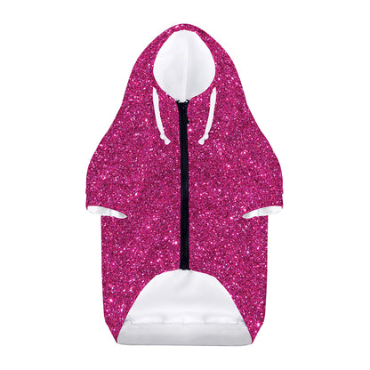 Magenta Pink (NOT Real) Glitter Print Dog Zip Up Hoodie
