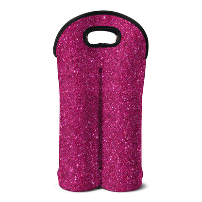 Magenta Pink (NOT Real) Glitter Print Double Neoprene Wine Tote