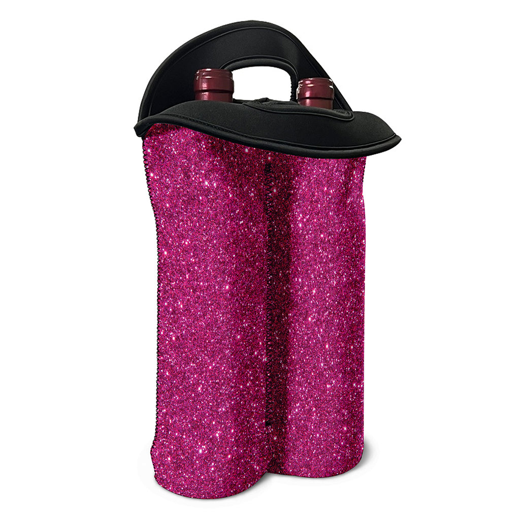 Magenta Pink (NOT Real) Glitter Print Double Neoprene Wine Tote