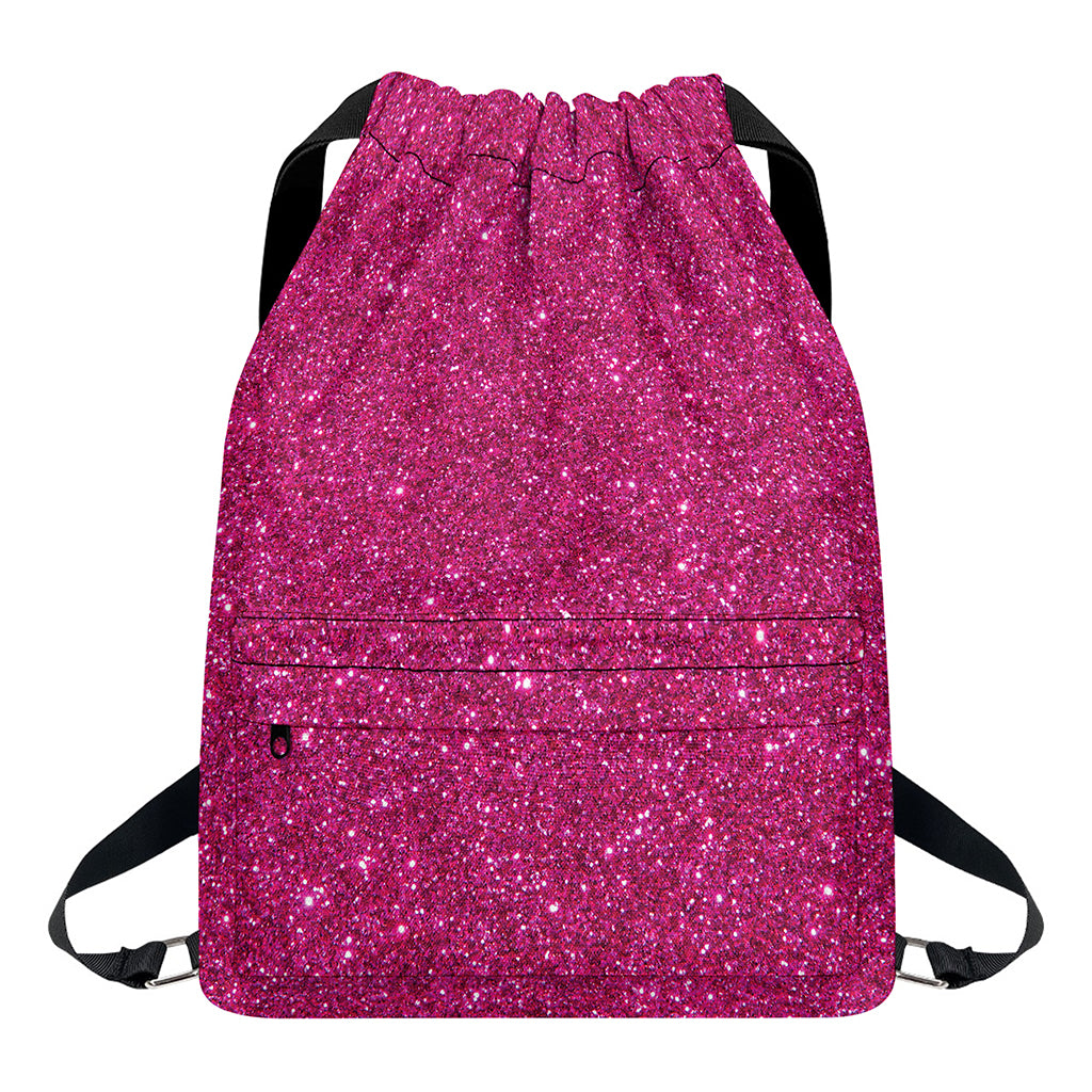 Magenta Pink (NOT Real) Glitter Print Drawstring Backpack