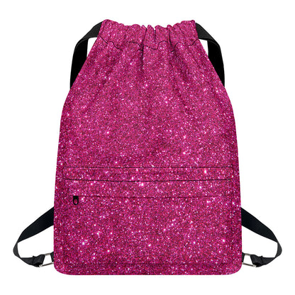Magenta Pink (NOT Real) Glitter Print Drawstring Backpack