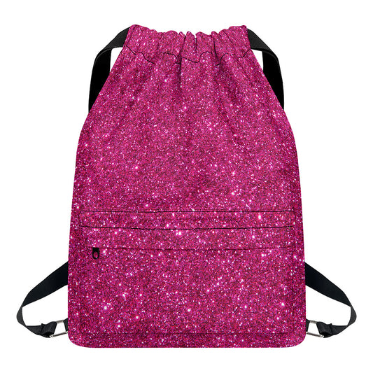 Magenta Pink (NOT Real) Glitter Print Drawstring Backpack