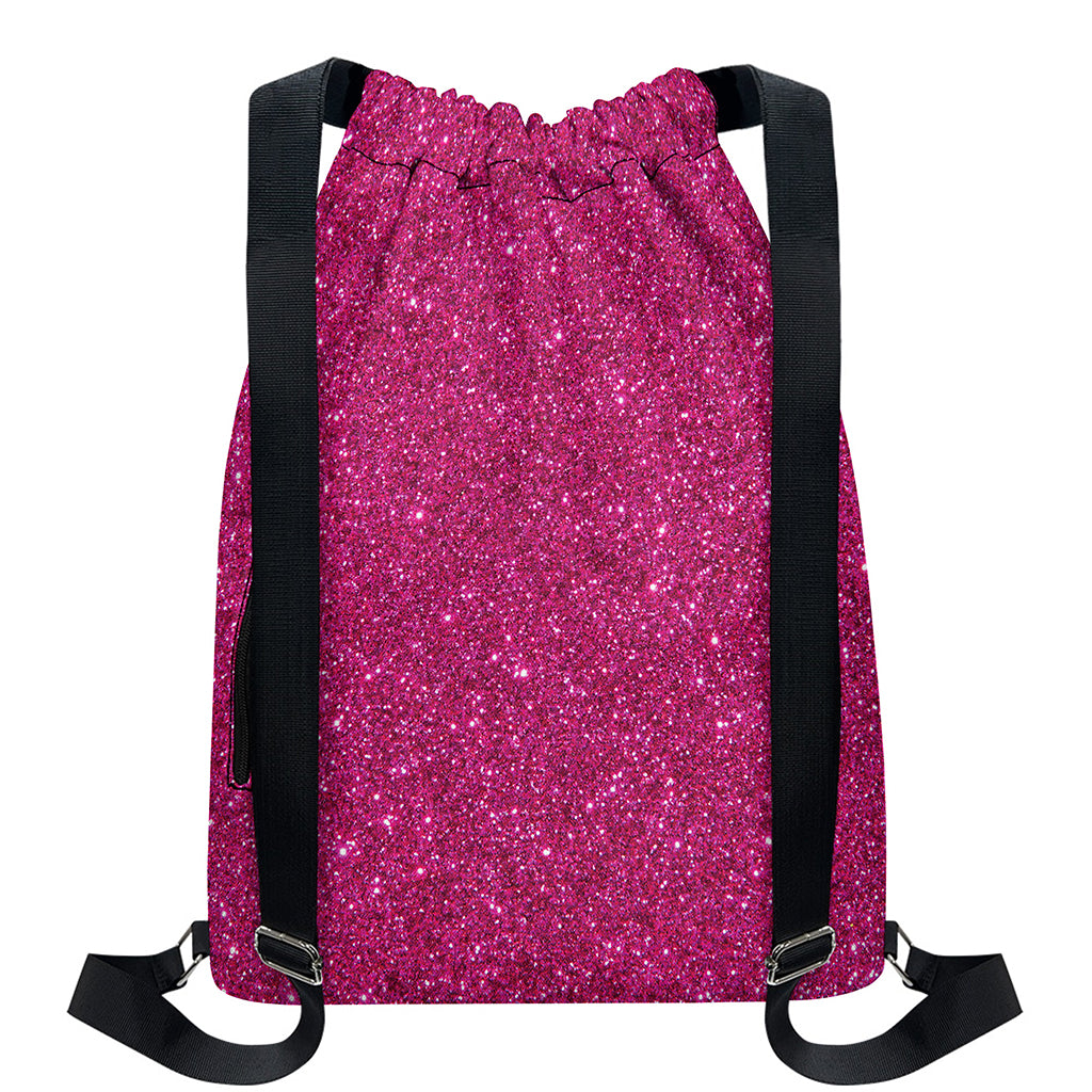 Magenta Pink (NOT Real) Glitter Print Drawstring Backpack