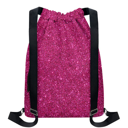 Magenta Pink (NOT Real) Glitter Print Drawstring Backpack