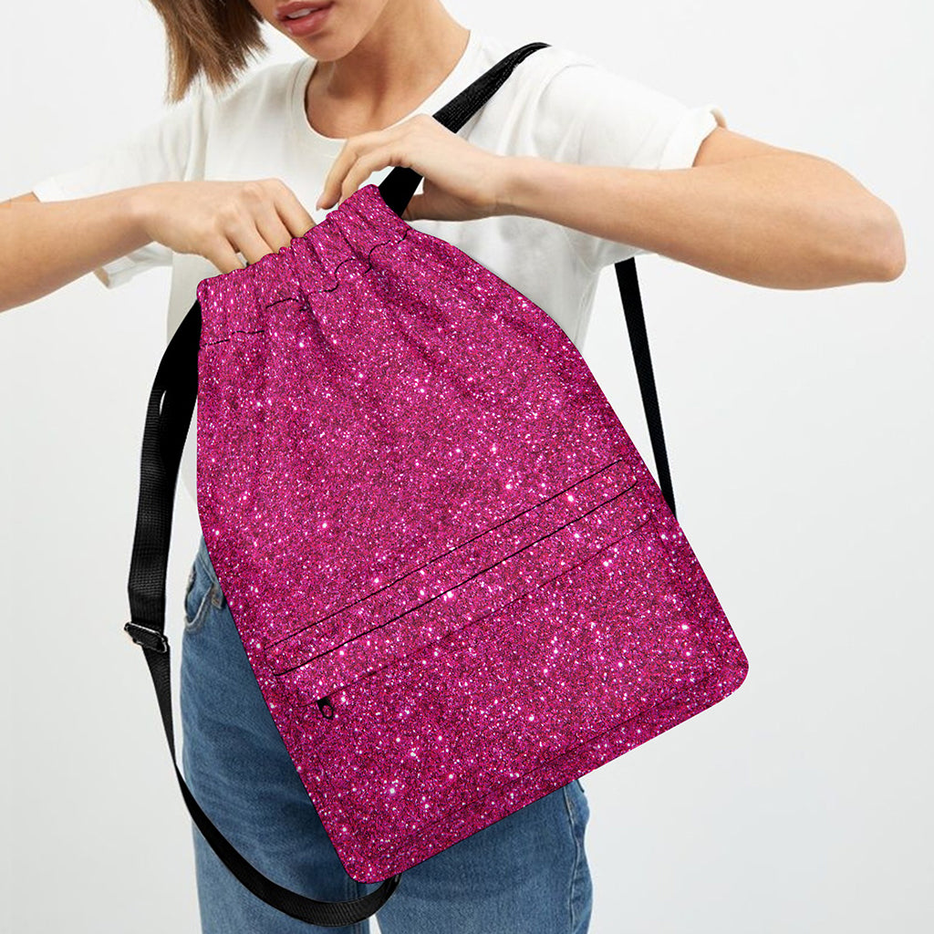 Magenta Pink (NOT Real) Glitter Print Drawstring Backpack