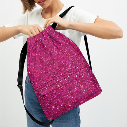 Magenta Pink (NOT Real) Glitter Print Drawstring Backpack