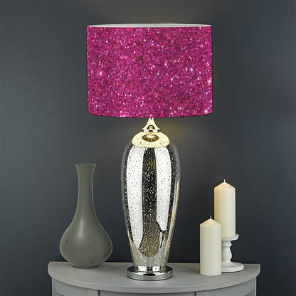 Magenta Pink (NOT Real) Glitter Print Drum Lamp Shade