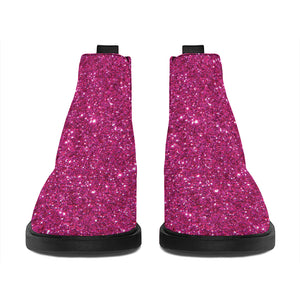 Magenta Pink (NOT Real) Glitter Print Flat Ankle Boots