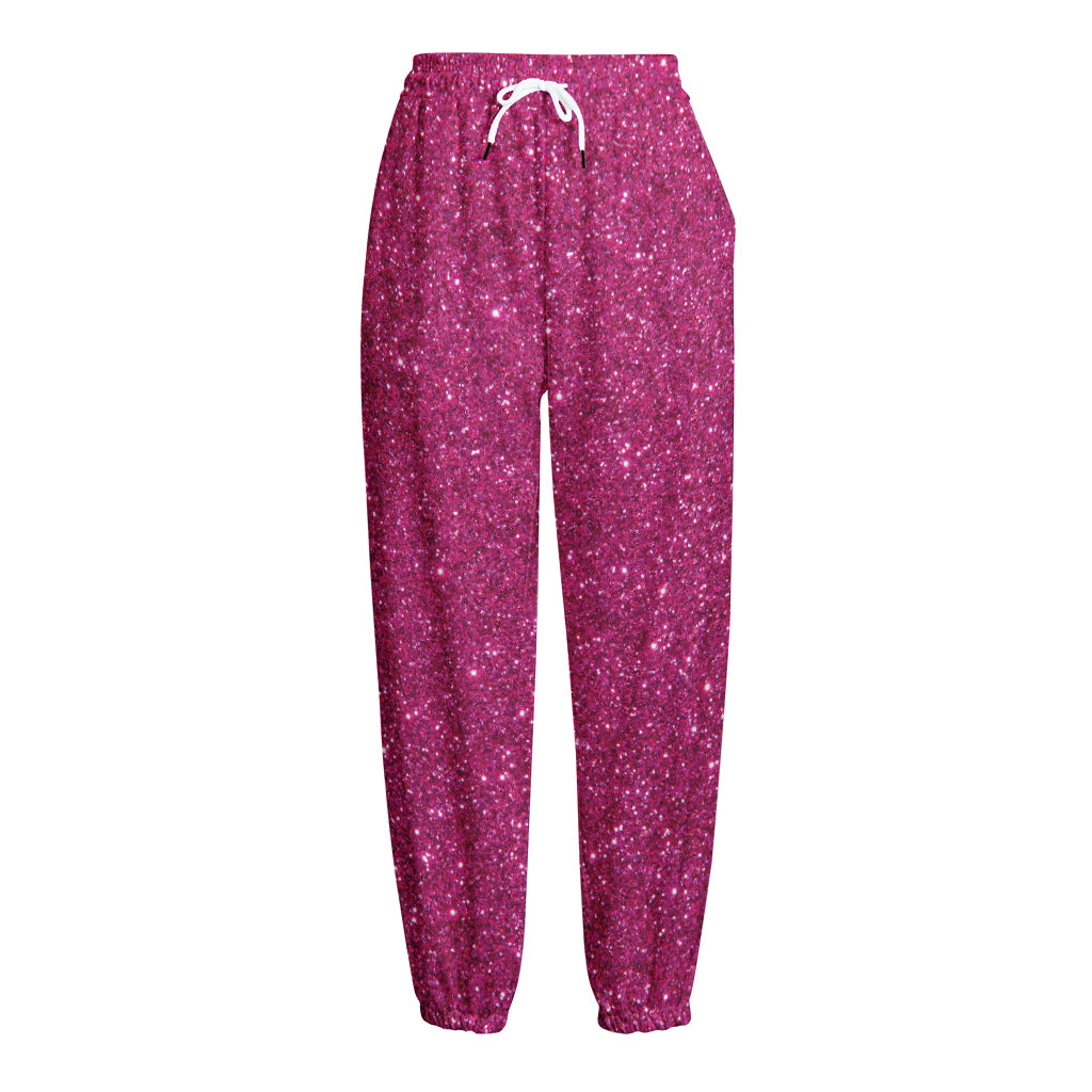 Magenta Pink (NOT Real) Glitter Print Fleece Lined Knit Pants