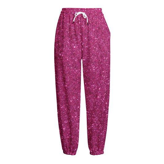 Magenta Pink (NOT Real) Glitter Print Fleece Lined Knit Pants