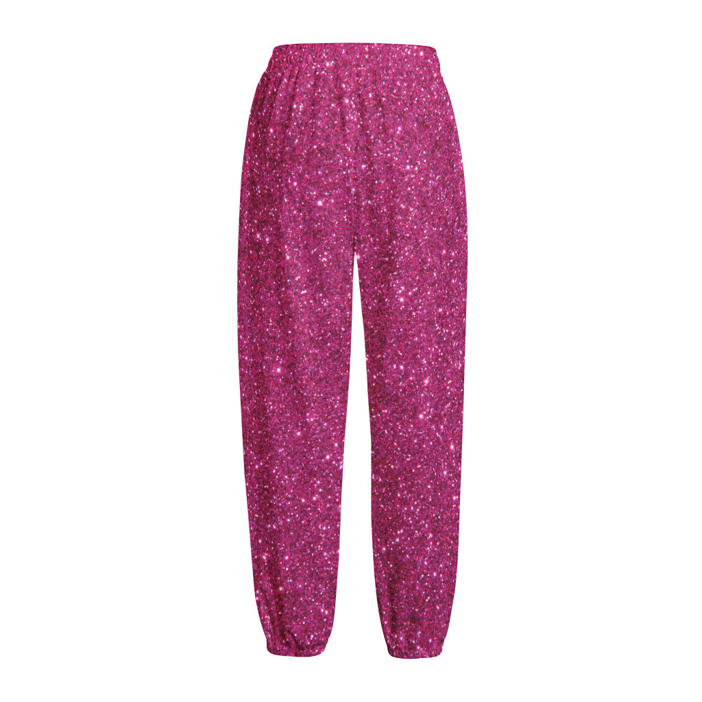 Magenta Pink (NOT Real) Glitter Print Fleece Lined Knit Pants