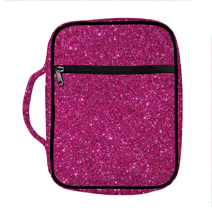 Magenta Pink (NOT Real) Glitter Print Front Pocket Bible Bag