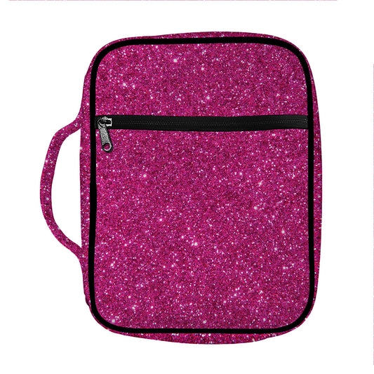 Magenta Pink (NOT Real) Glitter Print Front Pocket Bible Bag