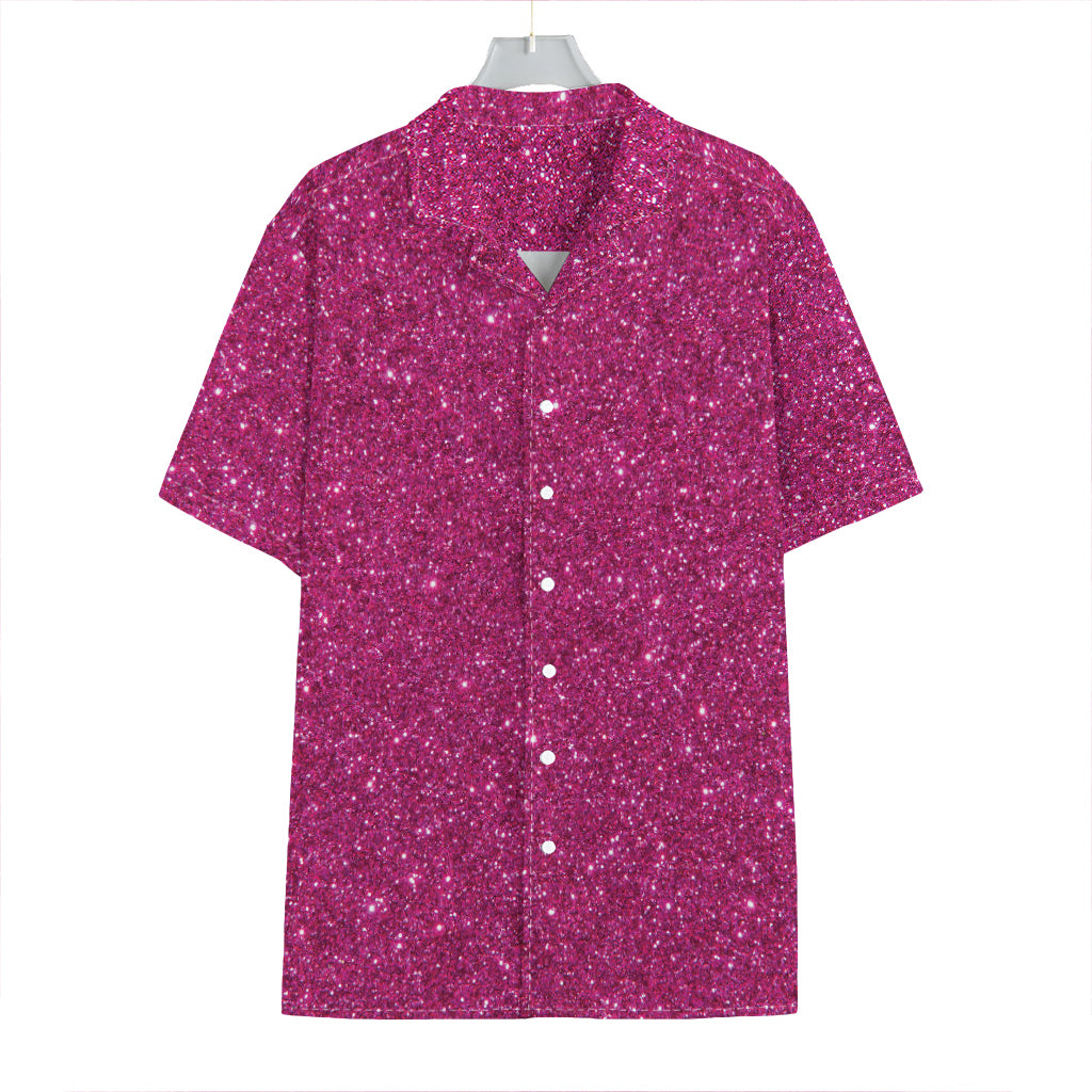 Magenta Pink (NOT Real) Glitter Print Hawaiian Shirt