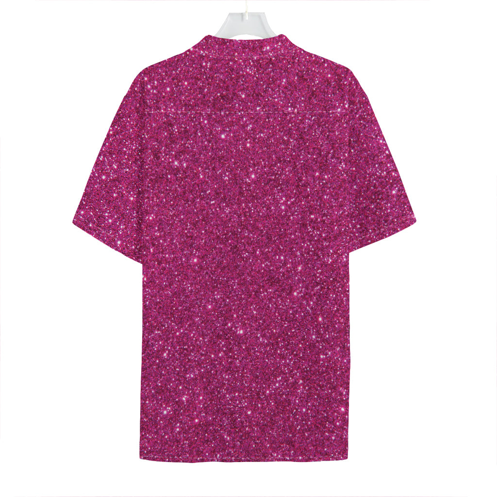 Magenta Pink (NOT Real) Glitter Print Hawaiian Shirt