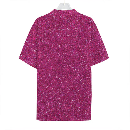 Magenta Pink (NOT Real) Glitter Print Hawaiian Shirt