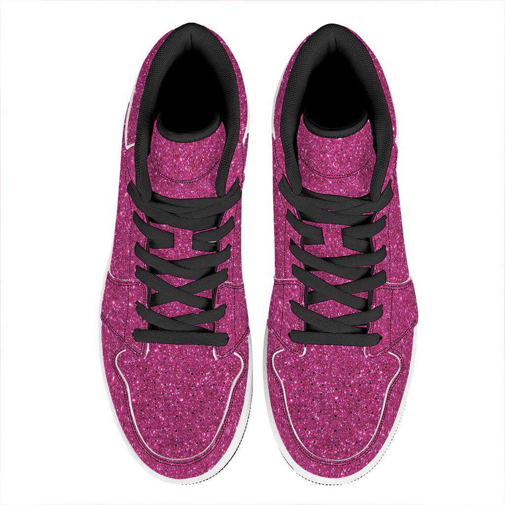Magenta Pink (NOT Real) Glitter Print High Top Leather Sneakers
