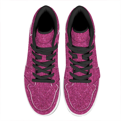 Magenta Pink (NOT Real) Glitter Print High Top Leather Sneakers