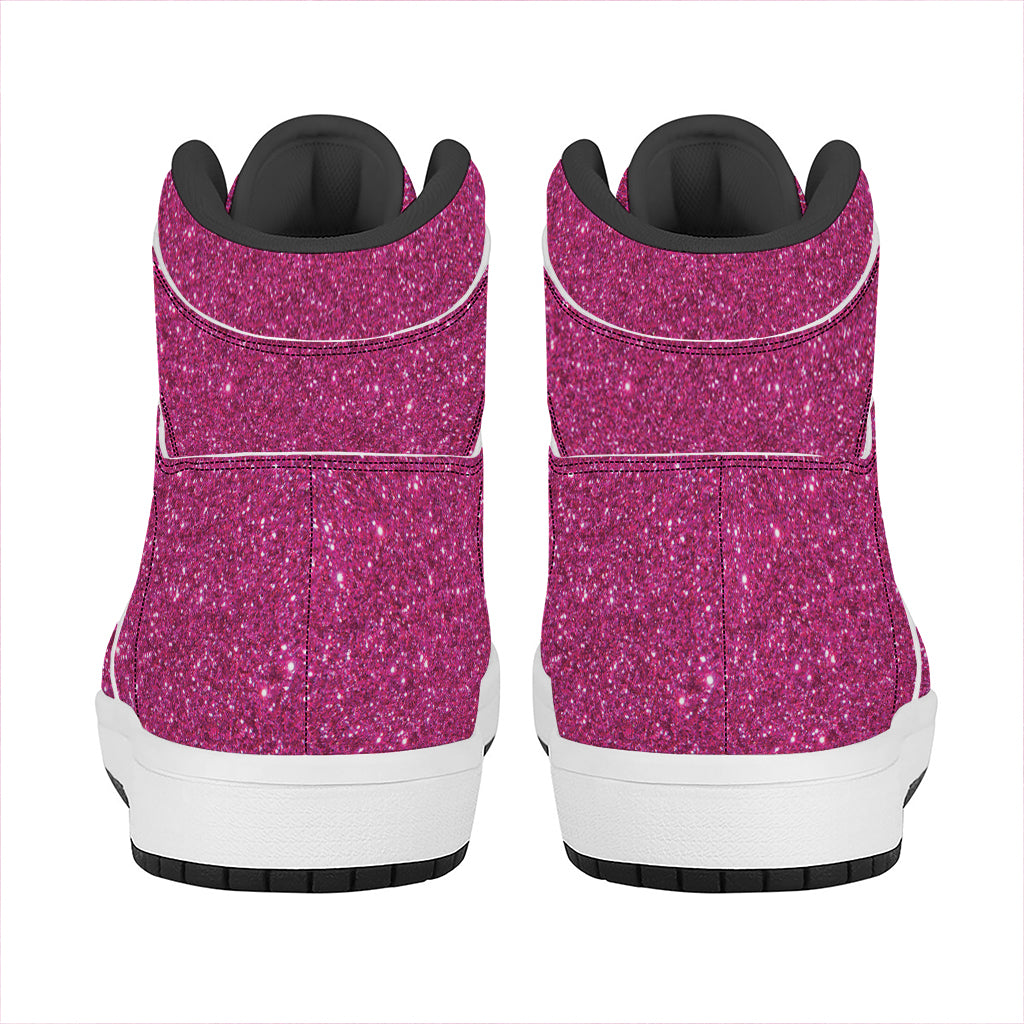 Magenta Pink (NOT Real) Glitter Print High Top Leather Sneakers