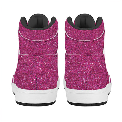 Magenta Pink (NOT Real) Glitter Print High Top Leather Sneakers